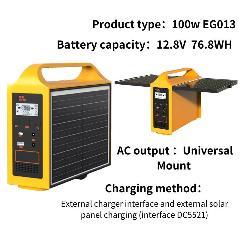 100W Portable Power Station AD/DC 110V/220V Solar Power Station with 2PCS 16V20W Solar Panel for Outdoor Camping Power Bank